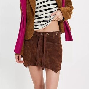 We The Free Chocolate Moxie Vegan Suede Mini Skirt SZ 10 NWT